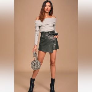 Free People Snow Bunny Light Grey Ribbed Knit Off-the-Shoulder Sweater Top